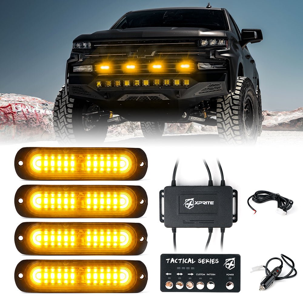 Xprite Tactical 12 Series LED Marker Strobe Lights Set of 4 Amber Yittzy