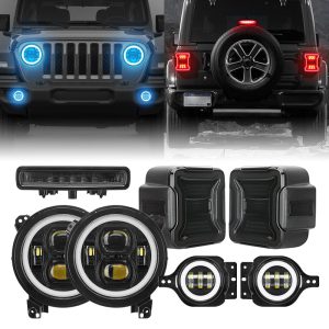 JL Mega Bundle - 9 Inch LED RGB Halo Headlights, RGB Fogs, Tail Lights, Brake Lights For Jeep Wrangler JL