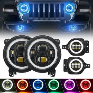Multi-function 9" LED RGBW Headlights & RGBW Fog Lights for 2018-2024 Jeep JL and JT