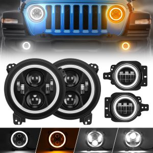 Upgrade 9'' Jeep Halo Headlights & Fog Lights with DRL for 2018-Later Jeep Wrangler JL & Gladiator JT