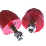 Universal Bump Stop Set; Red; w/Large Reinforced Metal Plate; H-4.5 in.; L-4.5 in.; W-2.5 in.; Incl. 2 Per Set; Performance Polyurethane;
