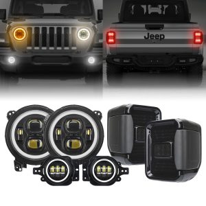 JT Mega Bundle - 9" LED Halo Headlights with Turn Signals, Fogs, Tail Lights For Jeep Gladiator JT