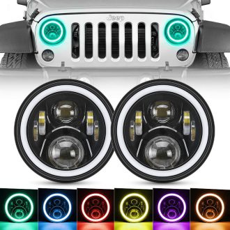 7" Bluetooth LED Magic RGB Halo Headlights for 1997-2018 Jeep Wrangler JK CJ TJ