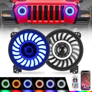 Sharingan LED RGB Halo Headlights for Jeep Wrangler JL JLU and Jeep Gladiator JT