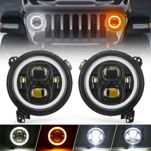 9" Jeep JL JT LED Halo Headlights with Turn Signals for 2018-2024 Wrangler & Gladiator