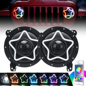 Star Style 9 Inch LED RGB Halo Headlights with Turn Signals for 2018-Later Jeep Wrangler JL and Gladiator JT