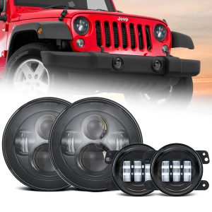 60W 7" Round CREE LED Projector Headlights & 4'' 30W Cree Power Fog Lamps