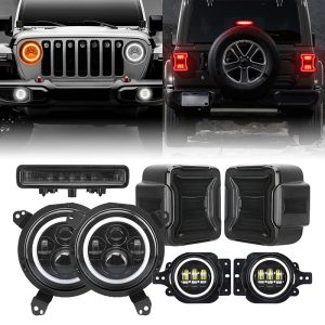 Mega Bundle - LED Halo Headlights, Brackets, Fogs, Tail Lights, Brake Lights For Jeep JL