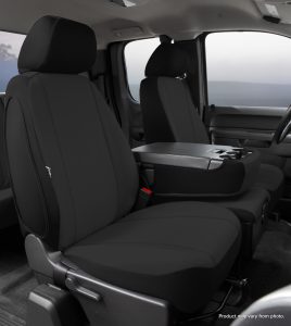 Seat Protector™ Custom Seat Cover; Poly-Cotton; Black; Split Seat 40/20/40; Adj. Headrests; Airbag; Armrest/Storage w/Cup Holder; No Cushion Storage; Headrest Cover;