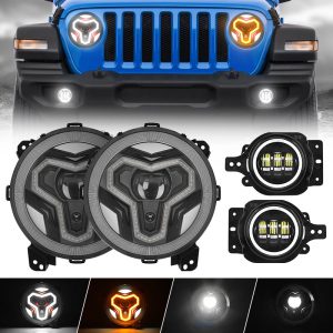 Warrior Style 9" LED Halo Headlights & Halo Fog Lights For 2018-Later Jeep Wrangler JL & Gladiator JT Combos