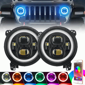 9" Jeep LED RGBW Halo Headlights for 2018-2024 Wrangler JL & Gladiator JT