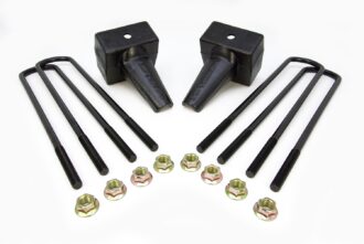 Rear Block Kit; 5 in. Tapered Cast Iron Blocks; Incl. Integrated Locating Pin; E-Coated U-Bolts; Nuts/Washers;