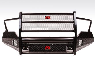 Black Steel Front Bumper; 2 Stage Black Powder Coated; w/Full Grill Guard And Tow Hooks;