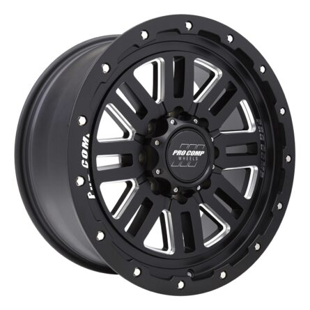 Cognos Series 61; Size 20x9; Bolt Pattern 8x6.5 in.; Back Space 5 in.; Offset 0; Max Load 3650 lbs.; Satin Black/Milled Finish;