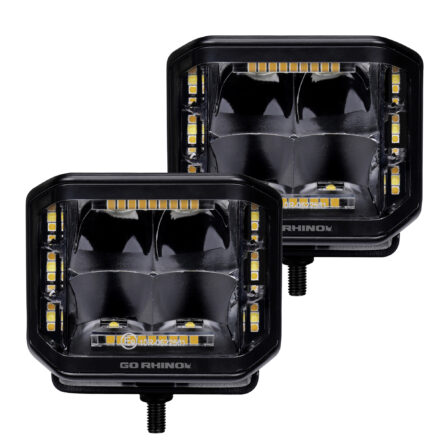 Go Rhino 750700322SCS Blackout Combo Series - SIDELINE 4x3 LED Cube Spot Lights, Pair, w/Amber LEDs