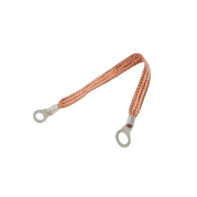 Copper Ground Strap 12in w/ 1/4in and 3/8in Ring