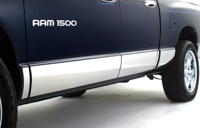Rocker Panel Molding; 4 in. Width; Stainless Steel; 10 pc.; Fits From The Bottom Of The Door Up/ w/o Flares;