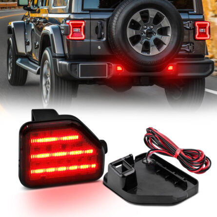 Rear Bumper LED Reflector Lights with Turn Signals and Brake Lights for 2018-2024 Jeep Wrangler JL