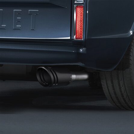 GEM Billet Exhaust Tip; 4 in. Inlet/5 in. Outlet x 12 in. Length; Billet Aluminum And 304 Stainless Steel; SILENCER Cut; Black Finish;