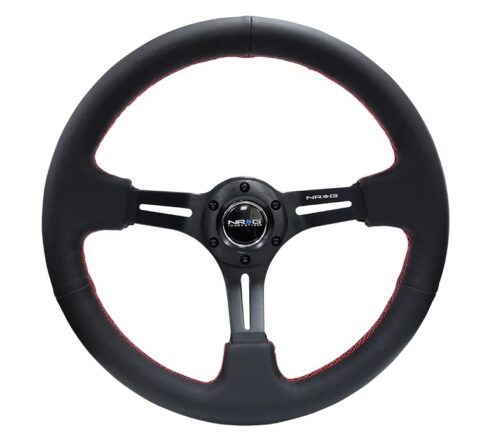 Steering Wheel 350mm 3in Dish Black Leather w/Red