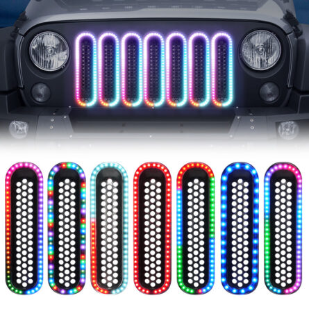 Front Bumper Grill RGB Lights with White DRL for 2007-2017 Wrangler JK JKU
