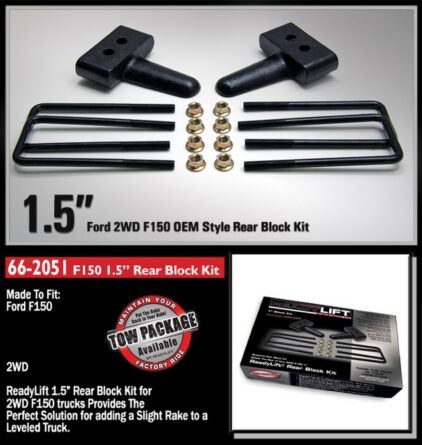 Rear Block Kit; 1.5 in. Cast Iron Blocks; Incl. Integrated Locating Pin; E-Coated U-Bolts; Nuts/Washers;
