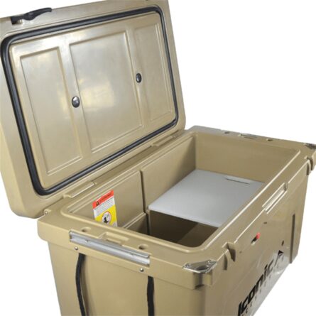 116 Quart Glacer Lock Wheeled Cooler wth Side Handles and Vacuum Release Valve; Thick 2 Insulation Layer.