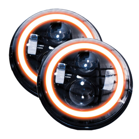 Blacked Out Face 7in LED Projector Kit 4x10W w/ White/Amber Halo - Plug-&-Play H4 H/L Sold In Pairs Race Sport Lighting