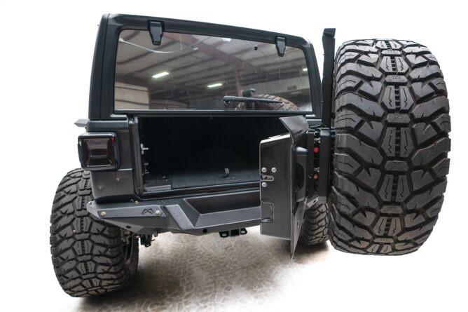 Off The Door Tire Carrier; 2 Stage Matte Black Powder Coated;