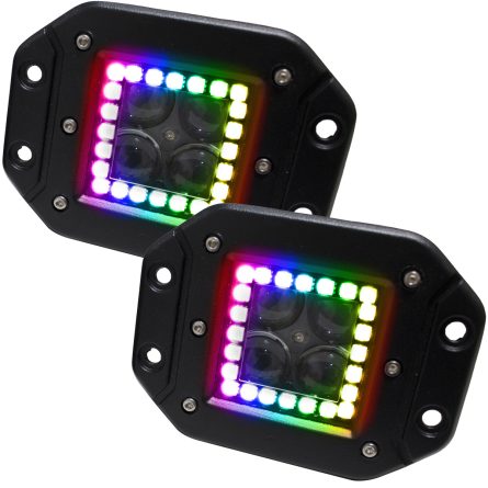 Race Sport 3x3 ColorADAPT 3x3 HALO Flush Mount Light Kit with RGB Multi-Color Functions - Kit Comes with (2) flush mounts, remote, Switch and wire harness