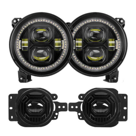 9 Inch Halo Headlights & 4 Inch Dual Color Fog Lights for Jeep Wrangler JL and Gladiator JT