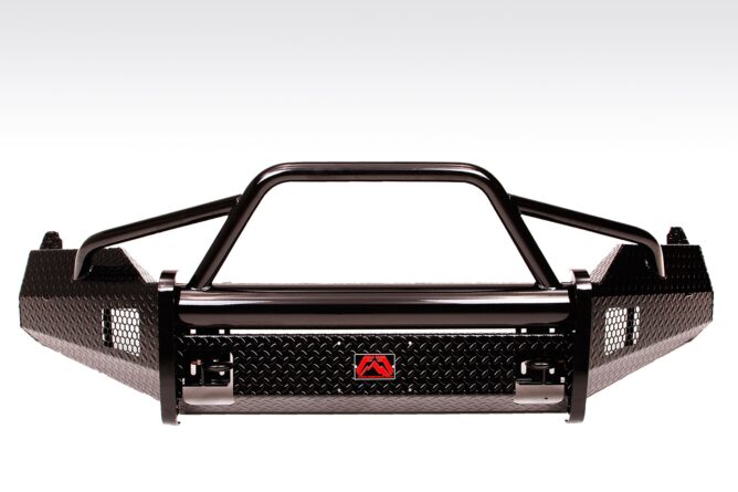 Black Steel Front Bumper; 2 Stage Black Powder Coated; w/Pre-Runner Grill Guard And Tow Hooks;