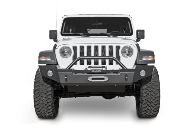 JL/JT Signature Series Full Width Front Bumper Setup for Warn Power Plant Winch only w / Bull Bar (Black Powder Coated)